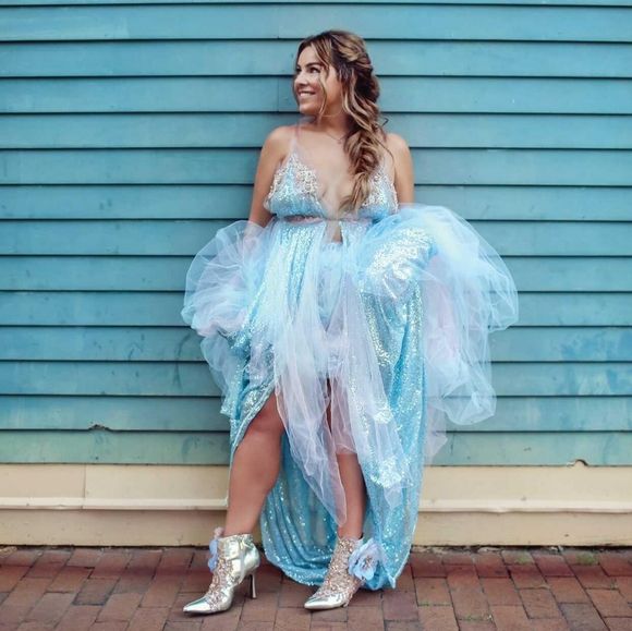 SAMPLE GOWN ONLY - VERONICA Ocean Blue Sequin Wedding Ballgown Set - Picture 12 of 13